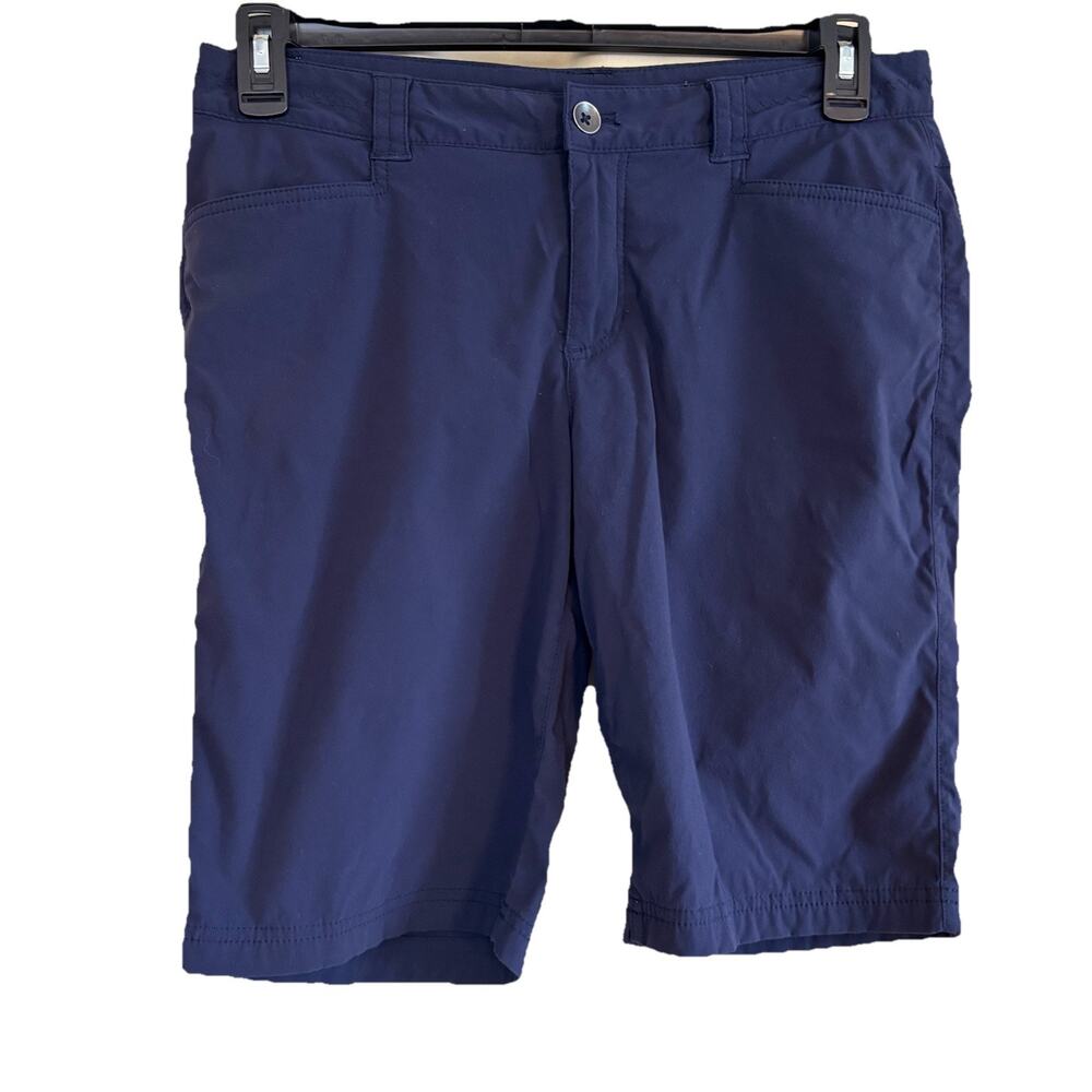 Eddie Bauer Ascent Navy Blue Nylon Bermuda Hiking Shorts Mid Rise Size 8 33x10.5